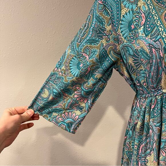 Boemo Anthropologie Turquoise Paisley Bohemian Peasant Maxi Boho Dress s medium - Picture 3 of 12